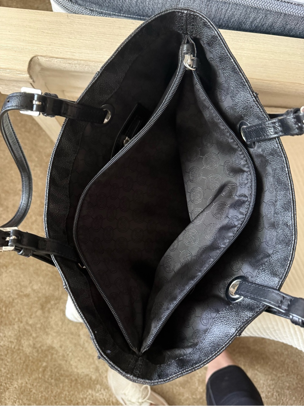 Michael Kors Black MK Logo Tote with Silver Charm - Picture 8 of 10